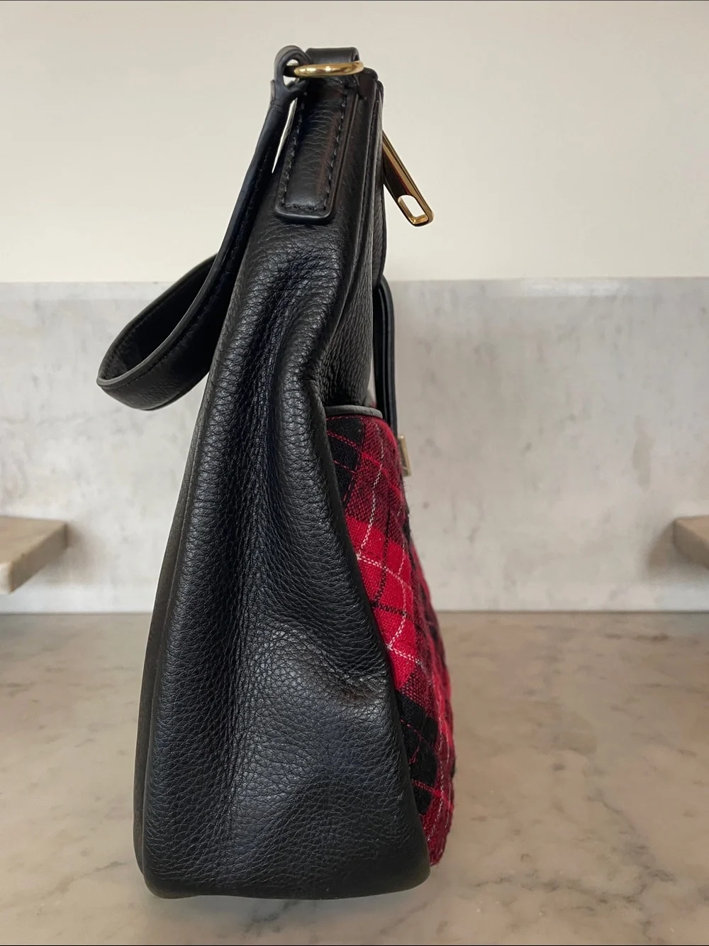 TALBOTS Greenwich Quilted Tartan & Leather Hobo Shoulder Bag